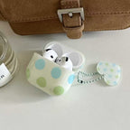 Polka Dot AirPods Case with Heart Charm – Pastel Blue & Green
